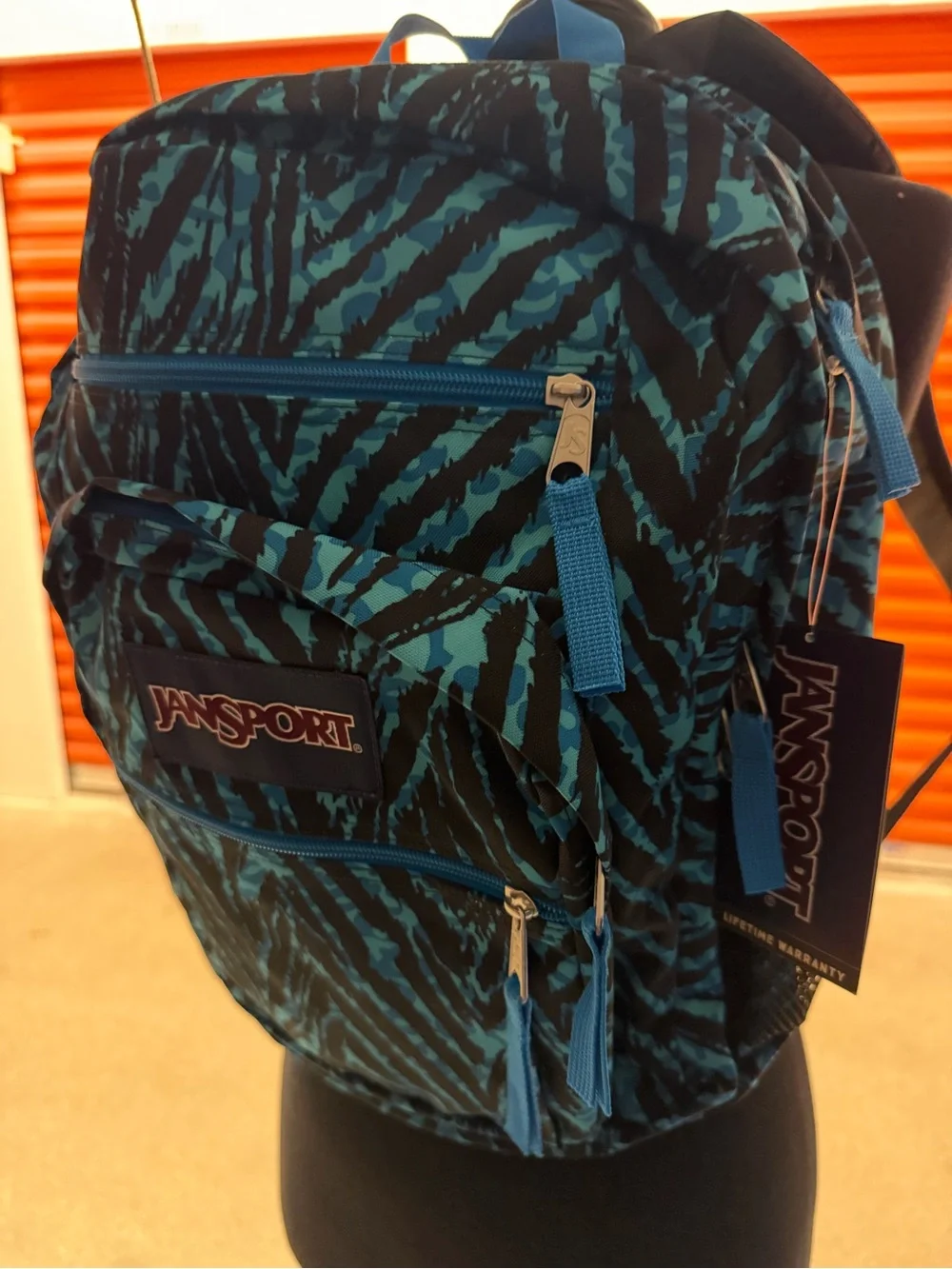 NWT Jansport Big Student Unisex Teal and Black Zebra Print Backpack